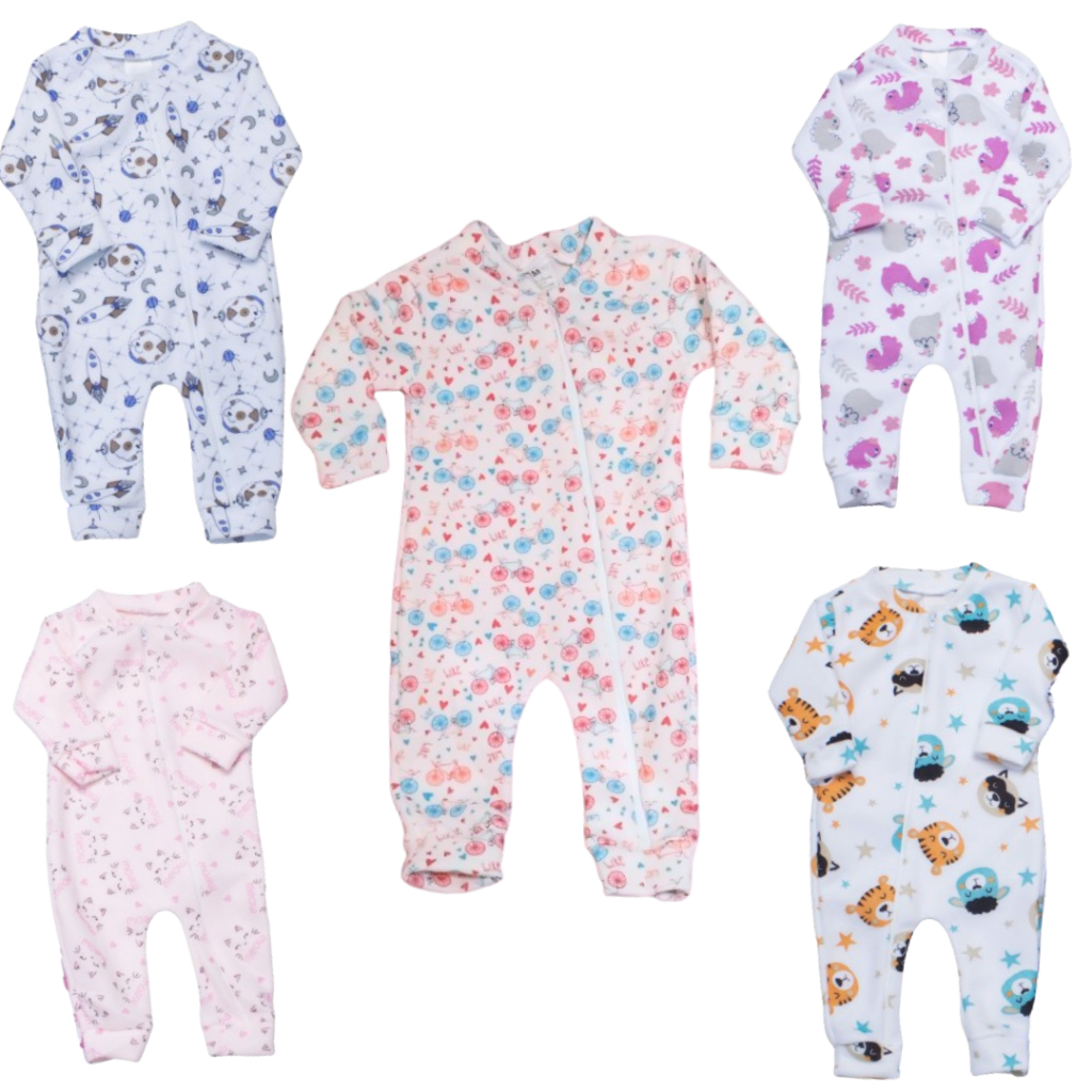 MACACÃO AVULSO PARA BEBÊDE SOFT QUENTINHO COM ZÍPER INVERNO MANGA LONGA MENINA E MENINO ESTAMPADOS