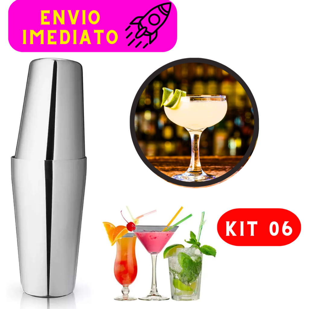 Kit 06 Coqueteleira Profissional Aço Inox 820 Ml 18 Cm Fácil de Preparar os Drinks de Alta Qualidade