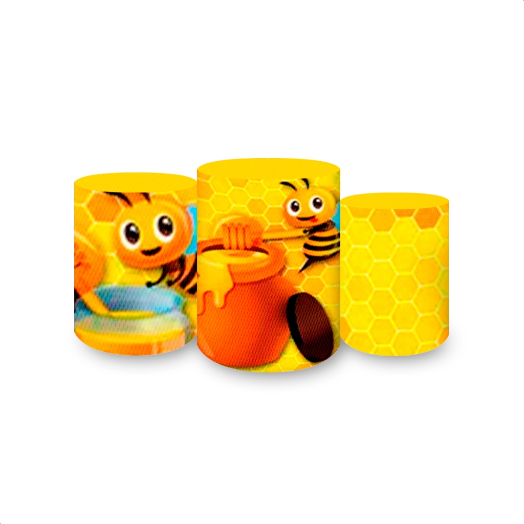 Trio de Capas de Cilindros Para Festa Sublimados Tema Abelhinha