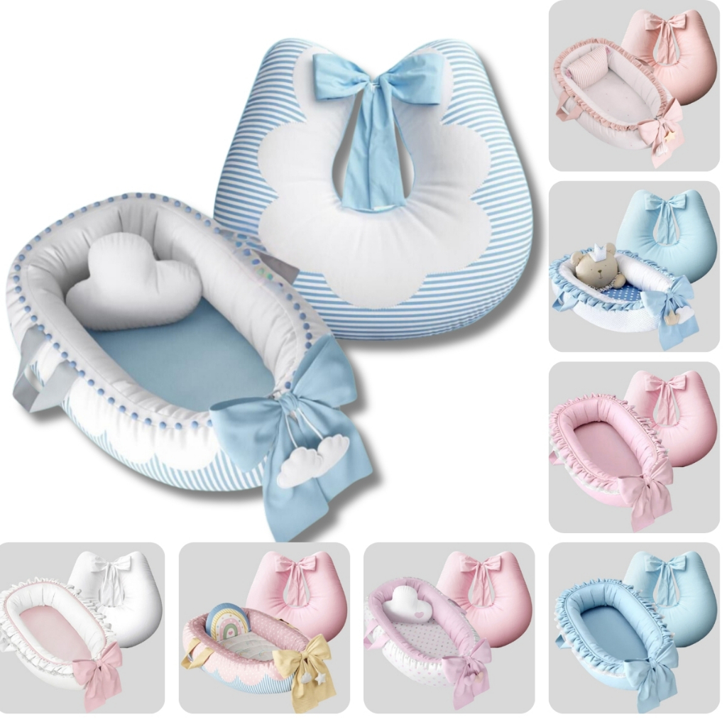 Ninho Redutor de Berço C/ Almofadinha Decorativa + Almofada Amamentação Micropercal 400 fios em Oferta na Shopee