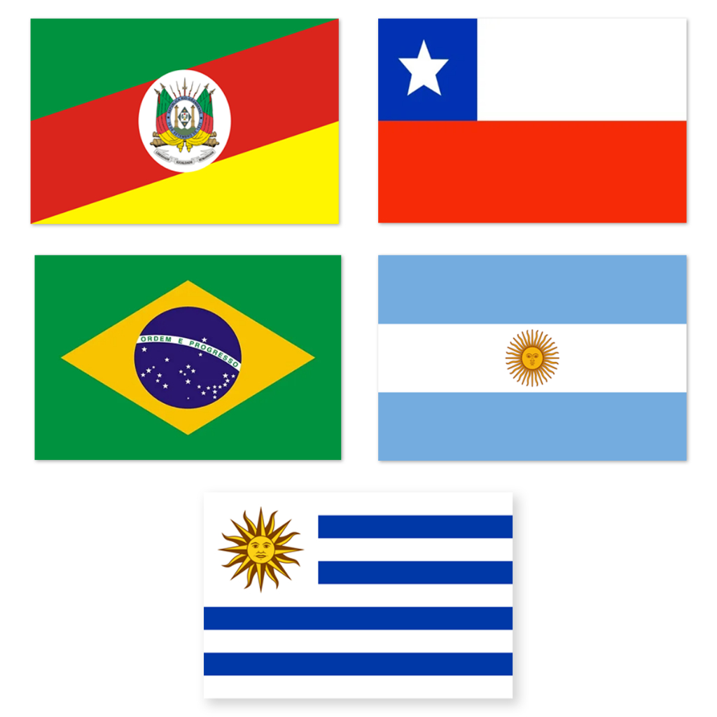 Kit Adesivos de Bandeiras Brasil, Rio Grande do Sul, Argentina, Uruguai, Chile 10x15cm
