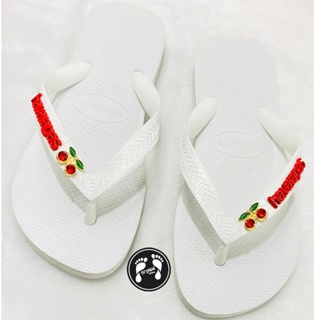 Chinelo Havaianas Top Branco com Pingentes cerejas placa vermelha 23/24 ao 45/46 Original ®️ em Oferta na Shopee
