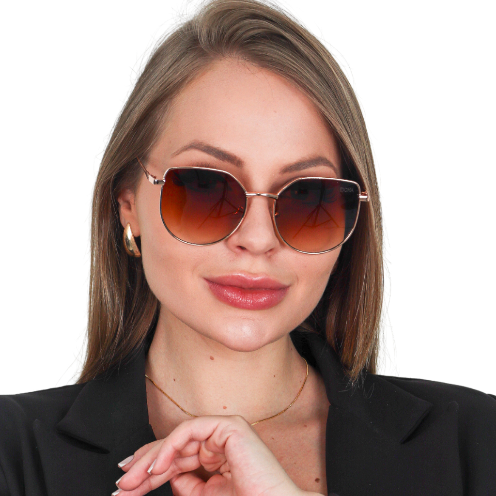 Óculos de Sol Gatinho Haste de Metal Proteção UV400 Feminino Sabrina Doha