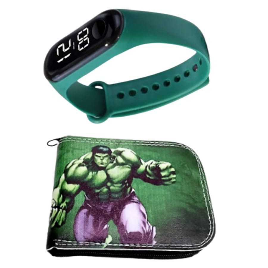 Carteira infantil  guardar mesada do hulk  relogio digital a prova d agua infantil , seu filho brincar e se divertir .