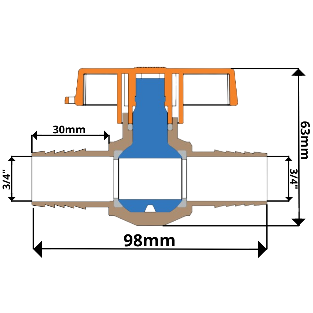 5 Unidades Registro De Esfera Com União Dentada 3/4" Azul Durín — imagem 2 de 2