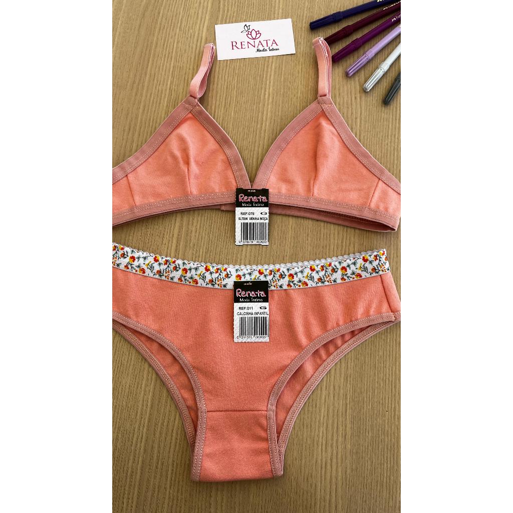 Conjunto (calcinha+sutiã) infantil/juvenil  algodão menina moça