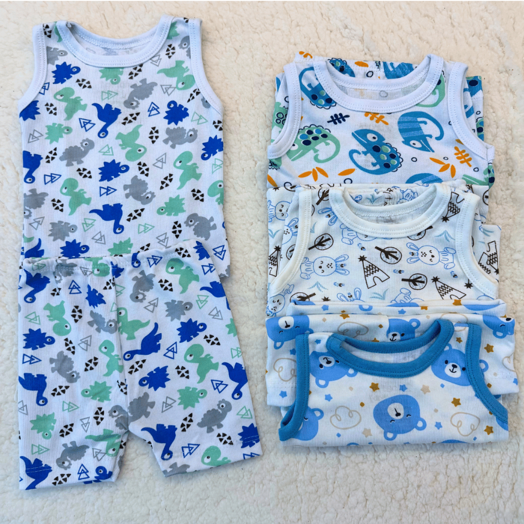 Kit 6 Peças Regata e Short Verão Confortável 100% Algodão Menino Menina