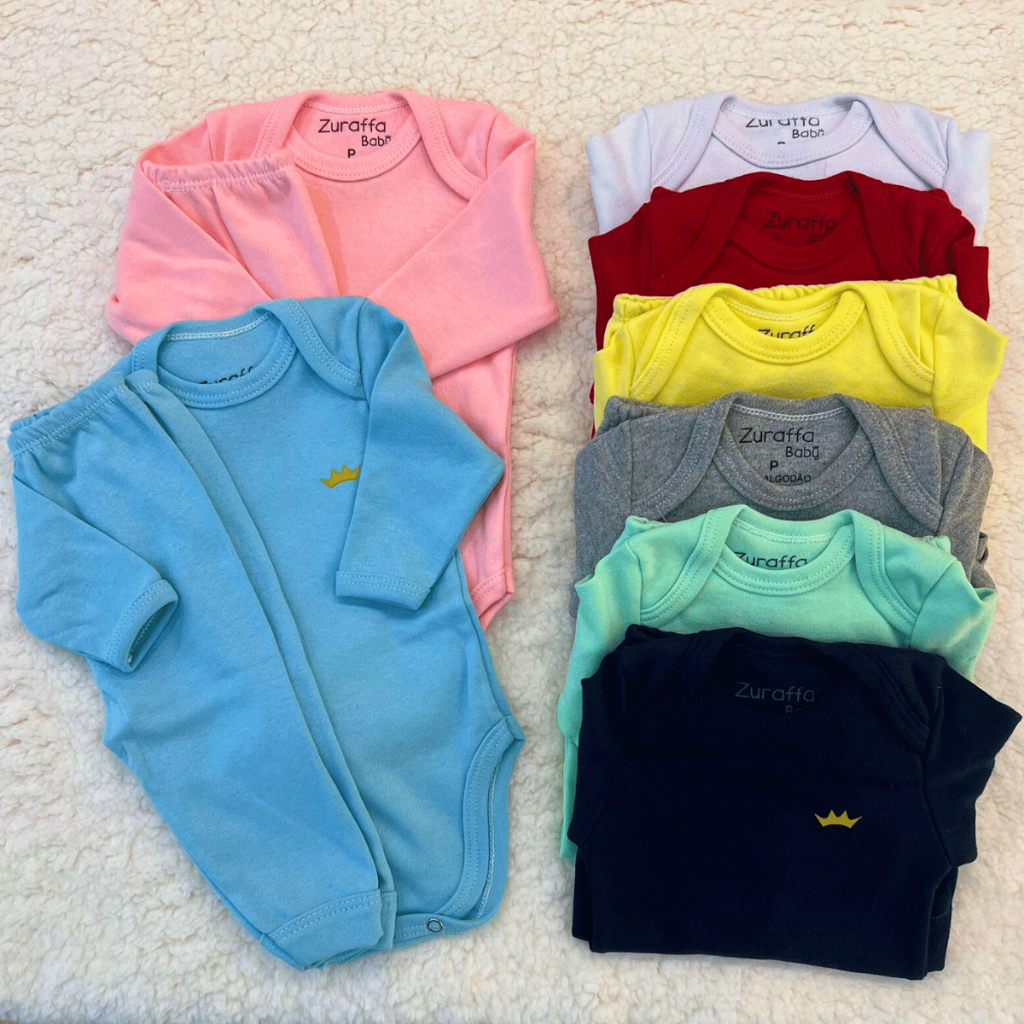 Kit 6 Peças Manga Longa Feminino e Masculino Neutro Liso 100% Algodão 3 Body e 3 Mijão em Oferta na Shopee