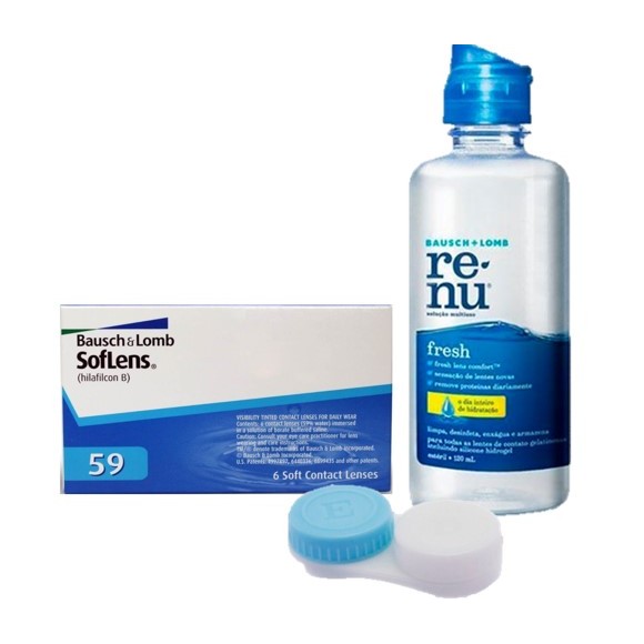 Lentes De Contato Soflens 59 Incolor Mensal Com Grau - Bausch & Lomb + Estojo e Renu 120ml