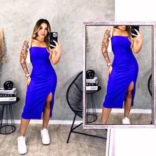 Vestido Tomara que Caia Canelado Midi com Fenda - Elegância e Ousadia em Oferta na Shopee