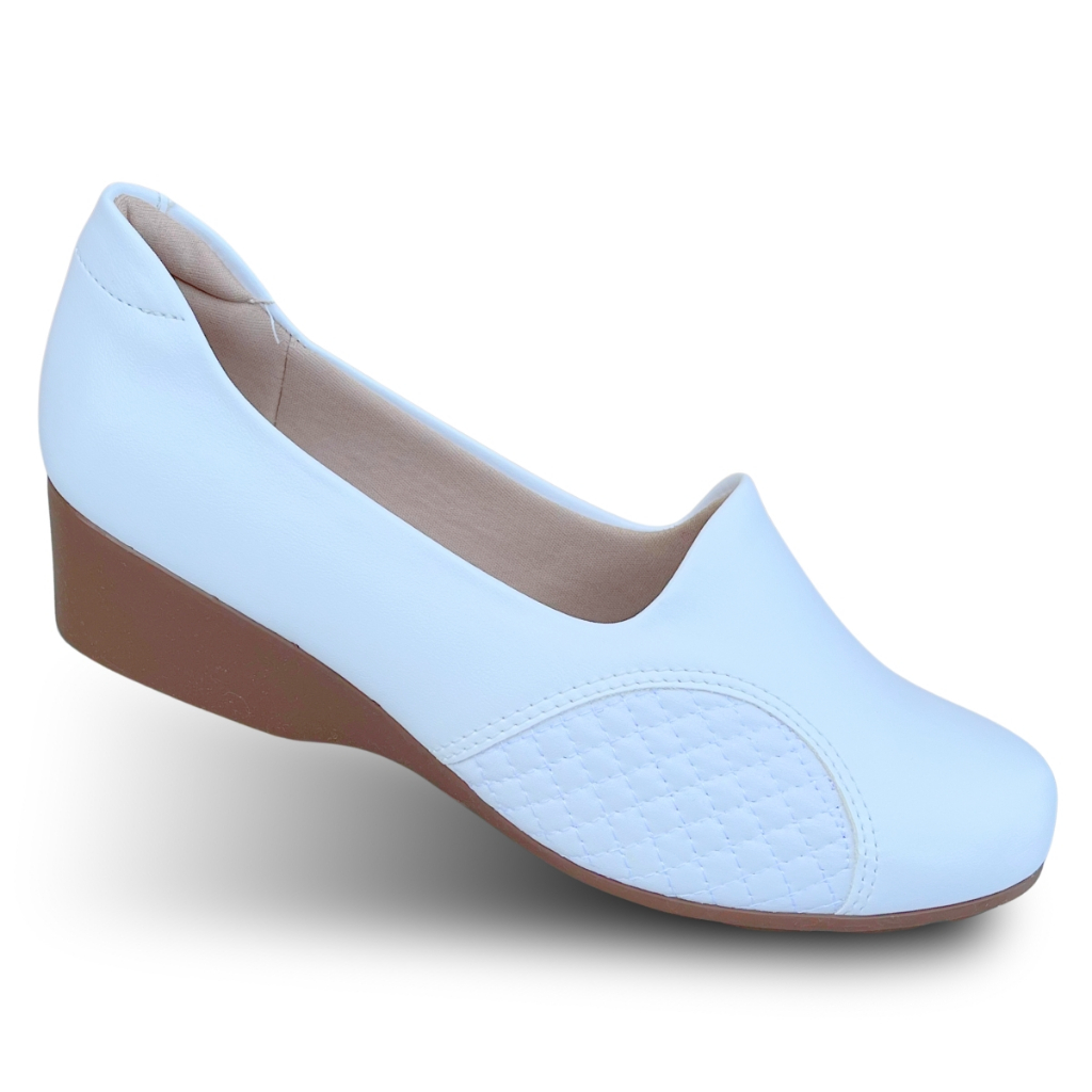 Sapato Social Preto Feminino Modare Anabela Salto Baixo Branco Ultra Conforto e Segurança 7014.229