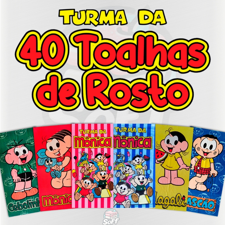 40 toalhas de Rosto e Mão Turma da Mônica Magali Cascão Surtidas Aleatórias Infantil Menino Menina