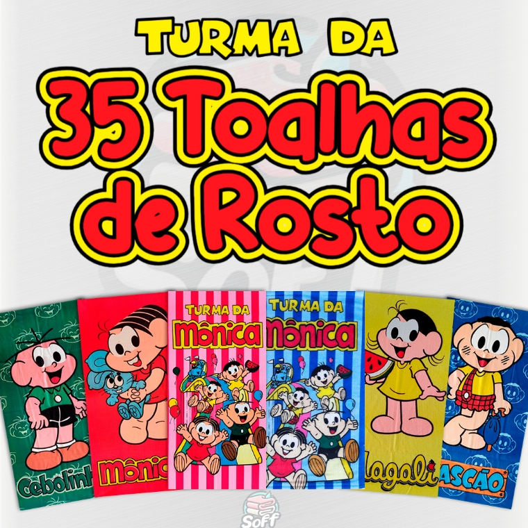 35 toalhas de Rosto e Mão Turma da Mônica Magali Cascão Surtidas Aleatórias Infantil Menino Menina