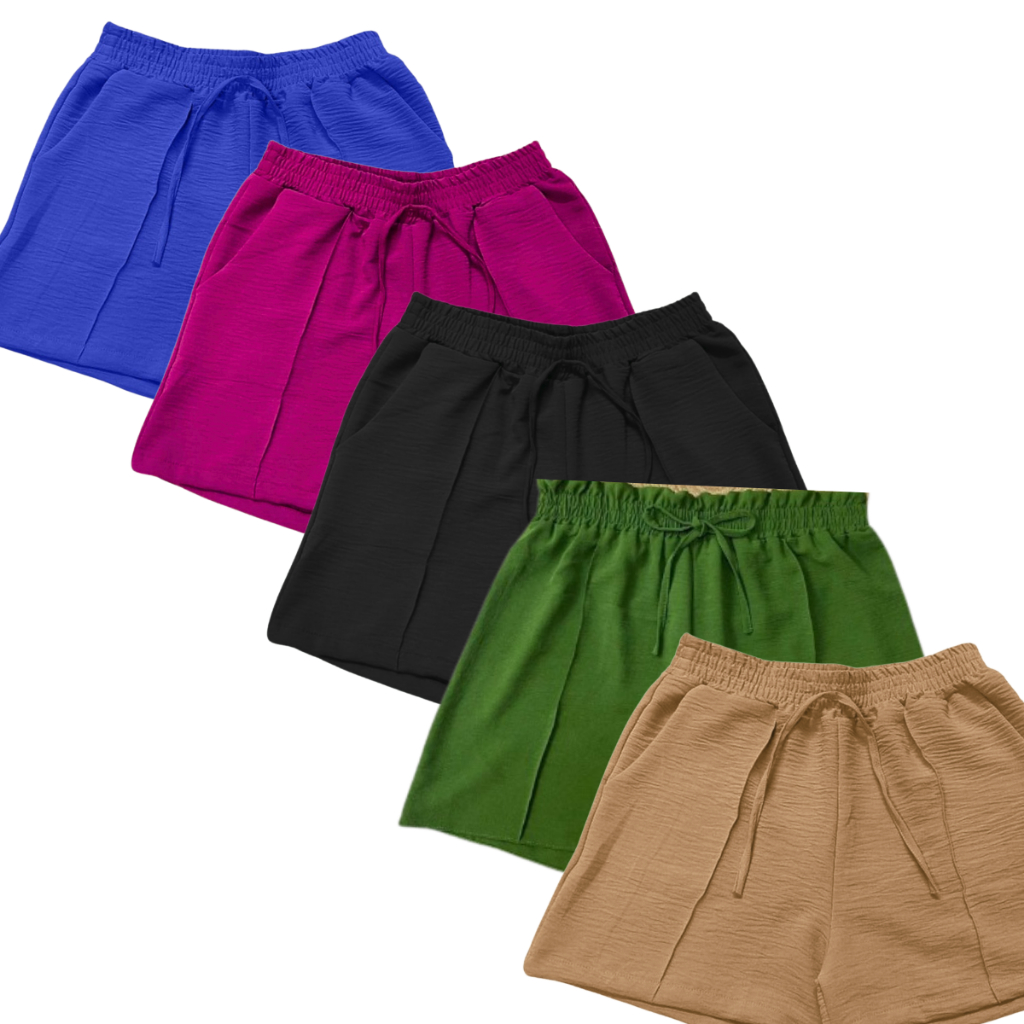 KIT 5 SHORTS PLUS SIZE G1 G2 G3 FEMININO COM ELASTICO NO CÓS CINTURA ALTA MODA CONFORTÁVEL