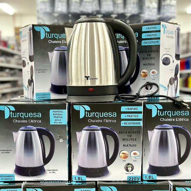 Chaleira Leiteira Elétrica 1,8 Litros Jarra Garrafa Bule Inox 220v Desliga Automático