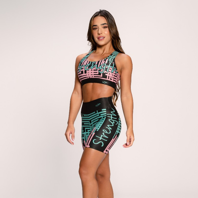 Conjunto Feminino Suplex Estampao Fitness Academia Feminino Top E Short Strength