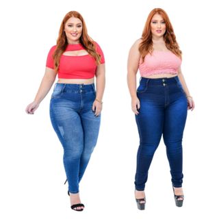 kit 2 calças jeans femininas plus size moda fashion top em Oferta na Shopee