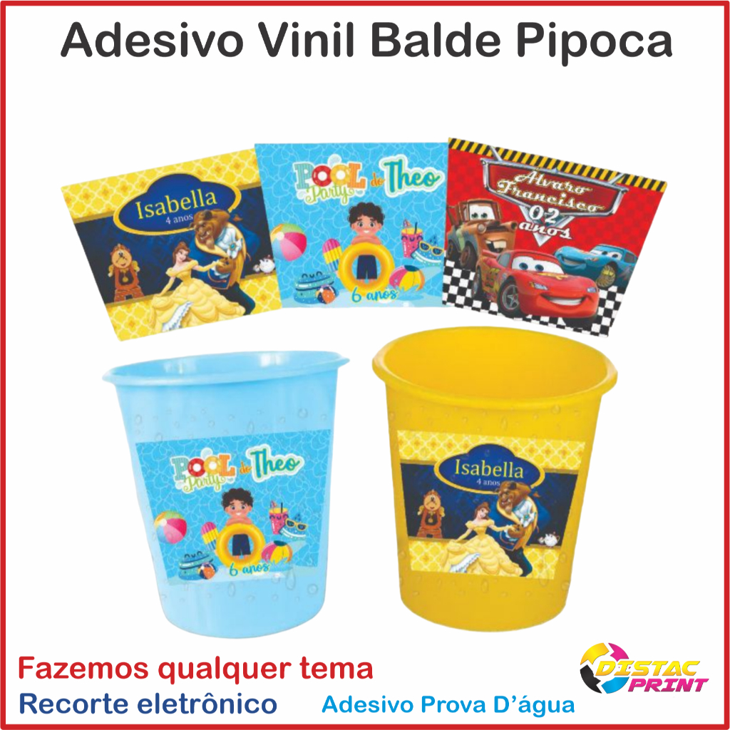 Adesivo Vinil Para Balde Pipoca Praia 1L Personalizado | Baldinho de Pipoca | Qualquer tema