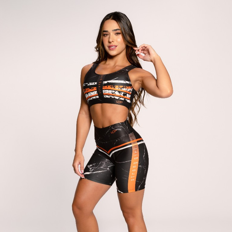 Conjunto Fitness Academia Feminino Suplex Estampado Top E Short Strong Girl Lot