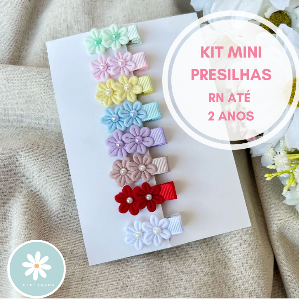 Kit 8 Mini Presilhas Flores ( RN até 2 anos) - 4cm cada - Bico de Pato em Oferta na Shopee