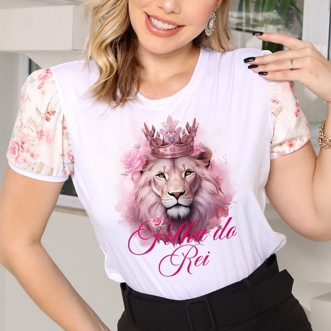 Tshirts de luxo manga sedinha ROSA - Filha do Rei