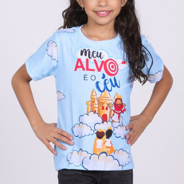 Blusa Tshirt Camiseta Infantil Cristã Evangélica Premium - Meu alvo é o céu