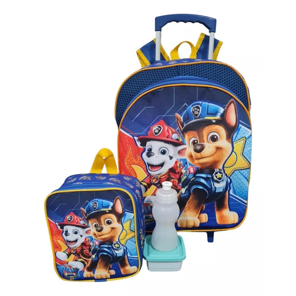 Kit Mochila Escolar Patrulha Canina Movie Rodinhas Tam G + Lancheira Térmica 3060