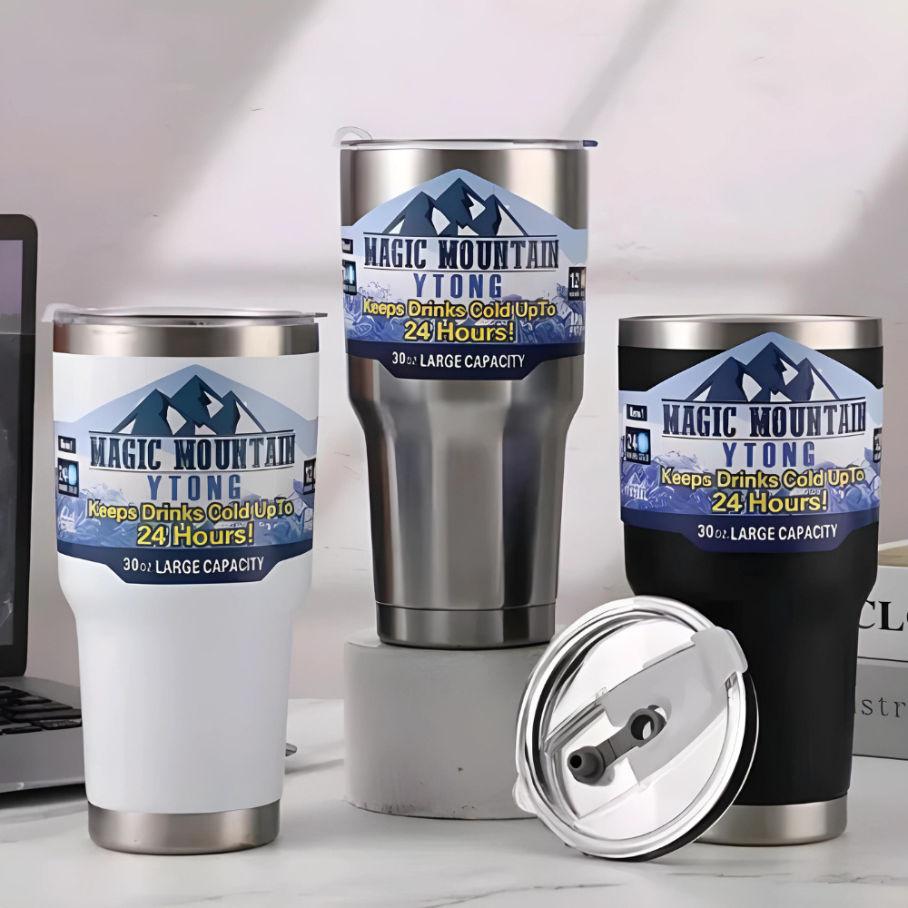 Copo Térmico Com Canudo Camada Dupla Aço Inoxidável Magic Mountain 990ml