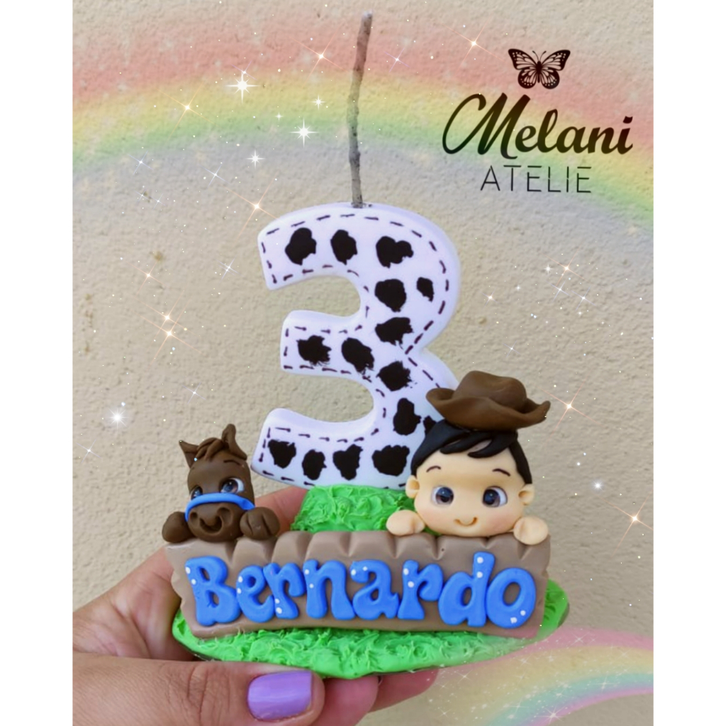 Vela Fazendinha Menino em biscuit/topo de bolo fazendinha menino em Oferta na Shopee