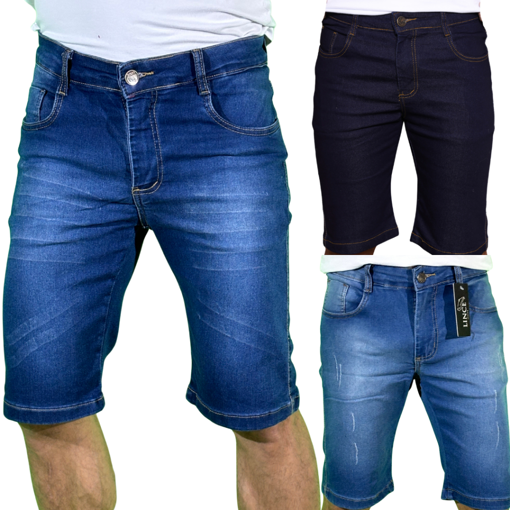 Bermuda Jeans Masculina Tradicional Com Elastano Lycra