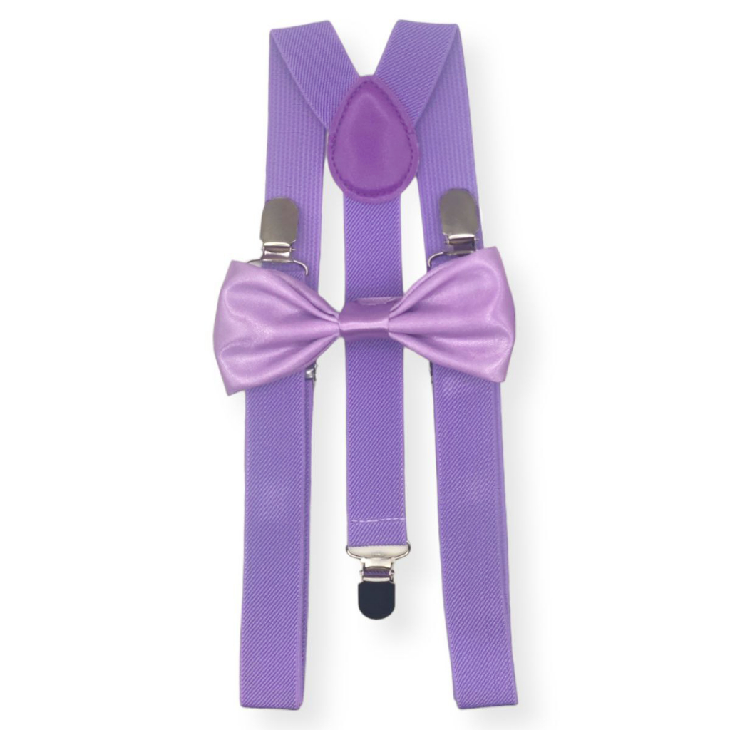 Detalhes do Kit Suspensório com Gravata Borboleta Lilás Lavanda Adulto Infantil Juvenil