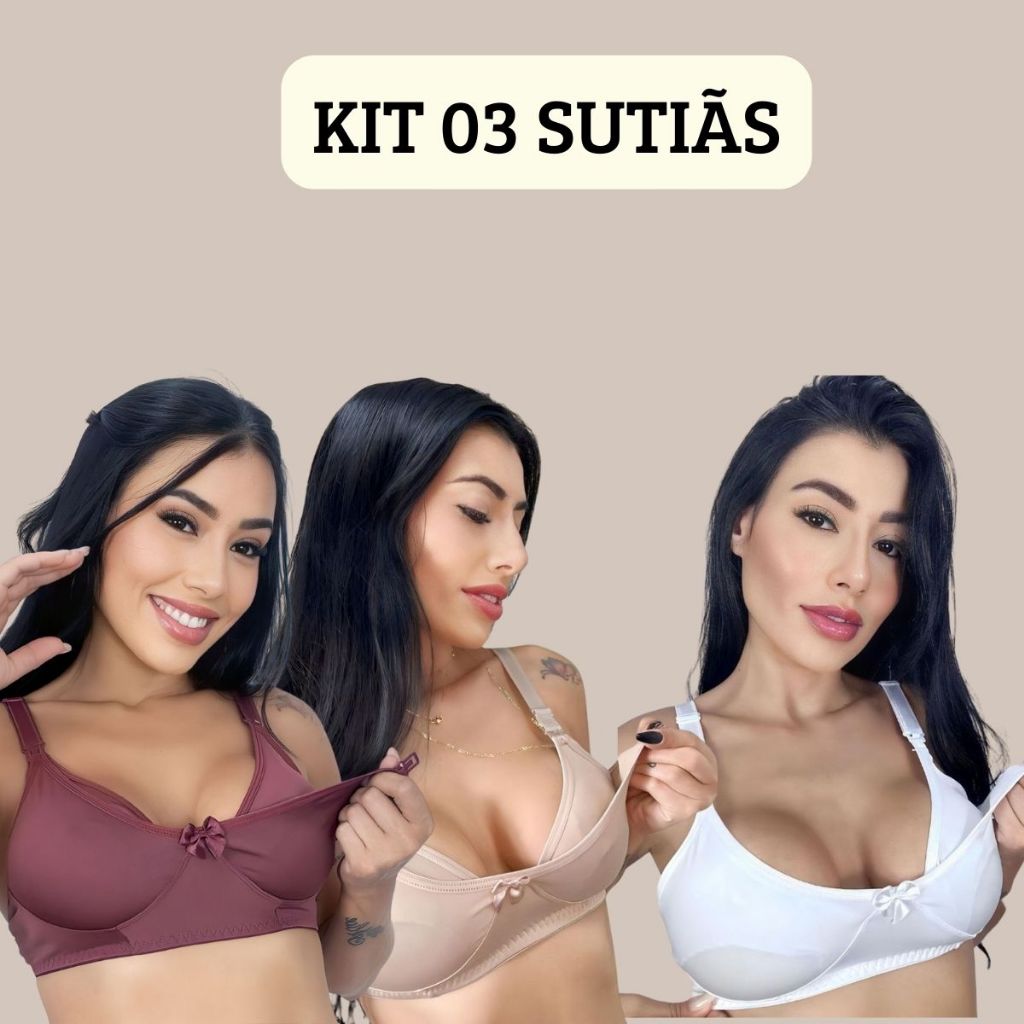 KIT com 03 unidades de Sutiãs Amamentação em MICROFIBRA para Pós Parto Maternidade. em Oferta na Shopee