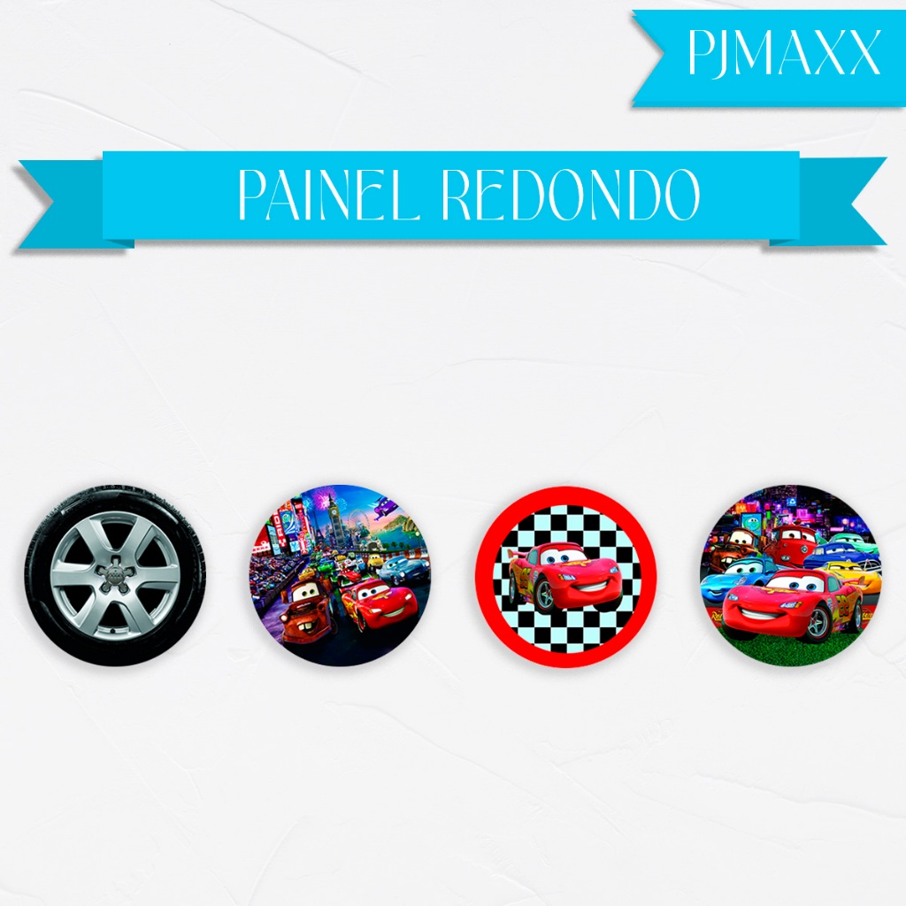 Capa Para Painel Redondo Tema Carros Relampago Mcqueen Filme Desenho Decoração Elegante Malha Sublimada