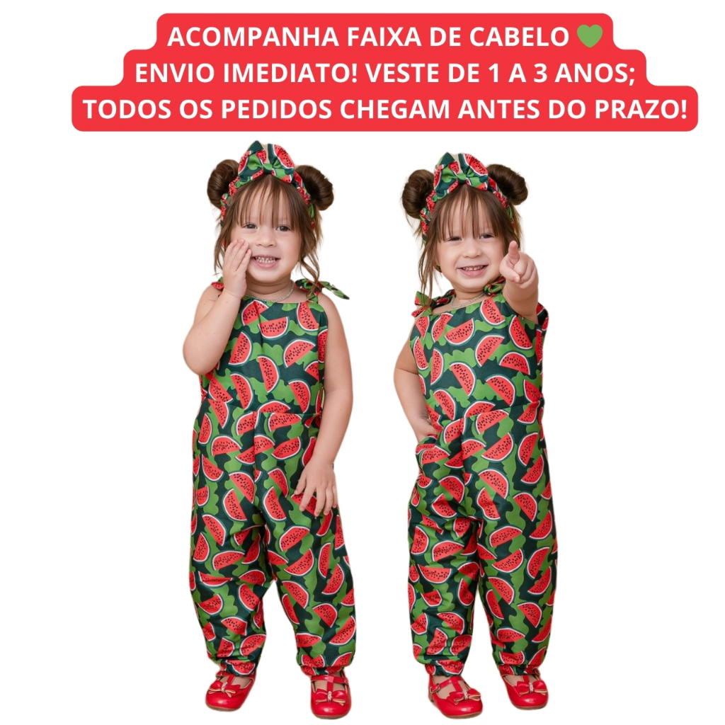 Macacão Infantil Menina Pantalona + Tiara (1 A 3 ANOS)