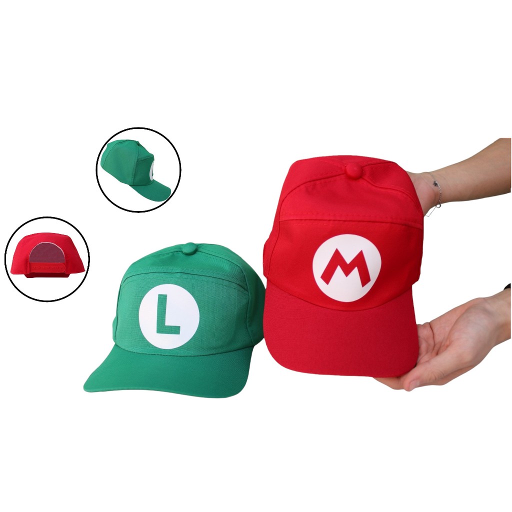 2 Bonés Super Mario Adulto Bros E Luigi Para Festa Infantil Fantasia