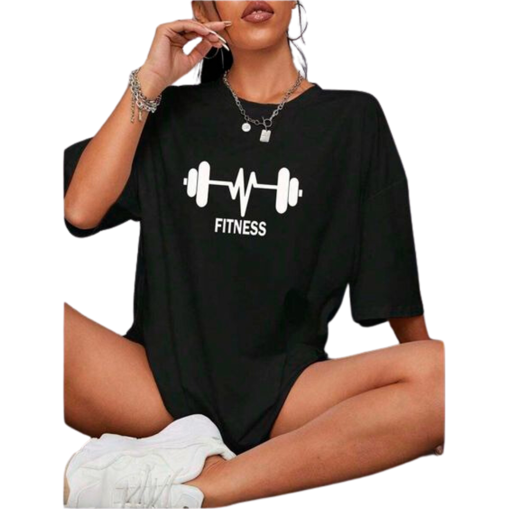 Camiseta Feminina Oversized Barra Fitness Blusão Para Academia Treino Estampado