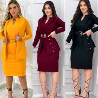 Vestido Social com Blazer e Cinto Luxo Tendência (REF 4 e 17) em Oferta na Shopee