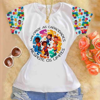 Tshirts Polielastano com manga estampada - Valorize as Capacidades... (03) em Oferta na Shopee