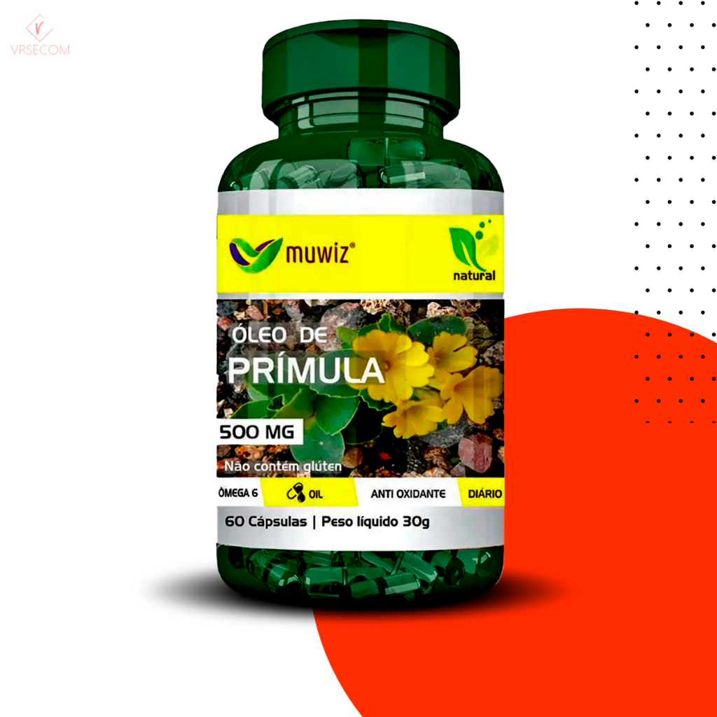 Óleo de Prímula Muwiz 60 Cápsulas 500mg c/ Ômega 6 (alívio p/ Menopausa e TPM) - Produto Original