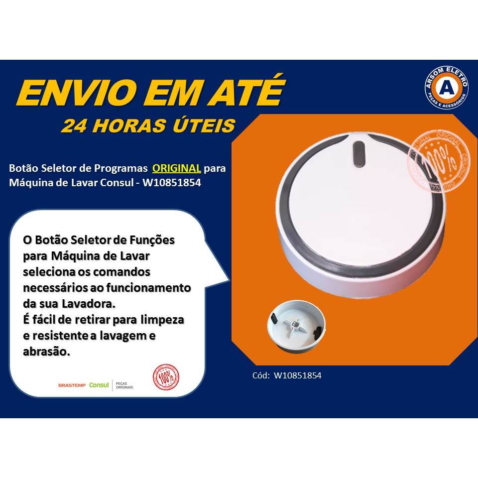 BOTÃO SELETOR DE PROGRAMAS ORIGINAL CONSUL  MANÍPULO DE FUNÇÕES - W10851854