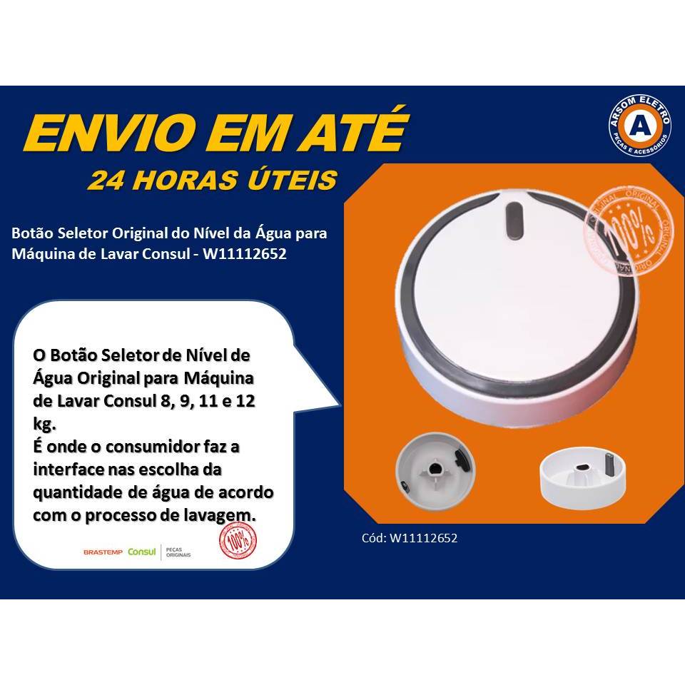 Botão Seletor Original do Nível da Água Consul Máquina de Lavar Manípulo do Pressostato - W11112652