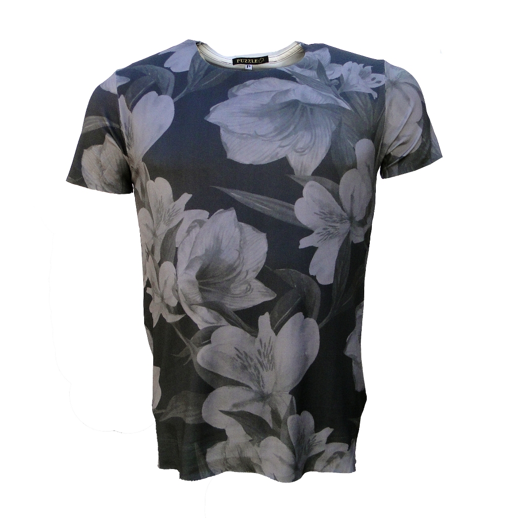 Camiseta Masculina Viscose com Elastano Extra Leve Amaciada - Toque Pele de Pessego - Viscolycra - Malha Fria - Floral