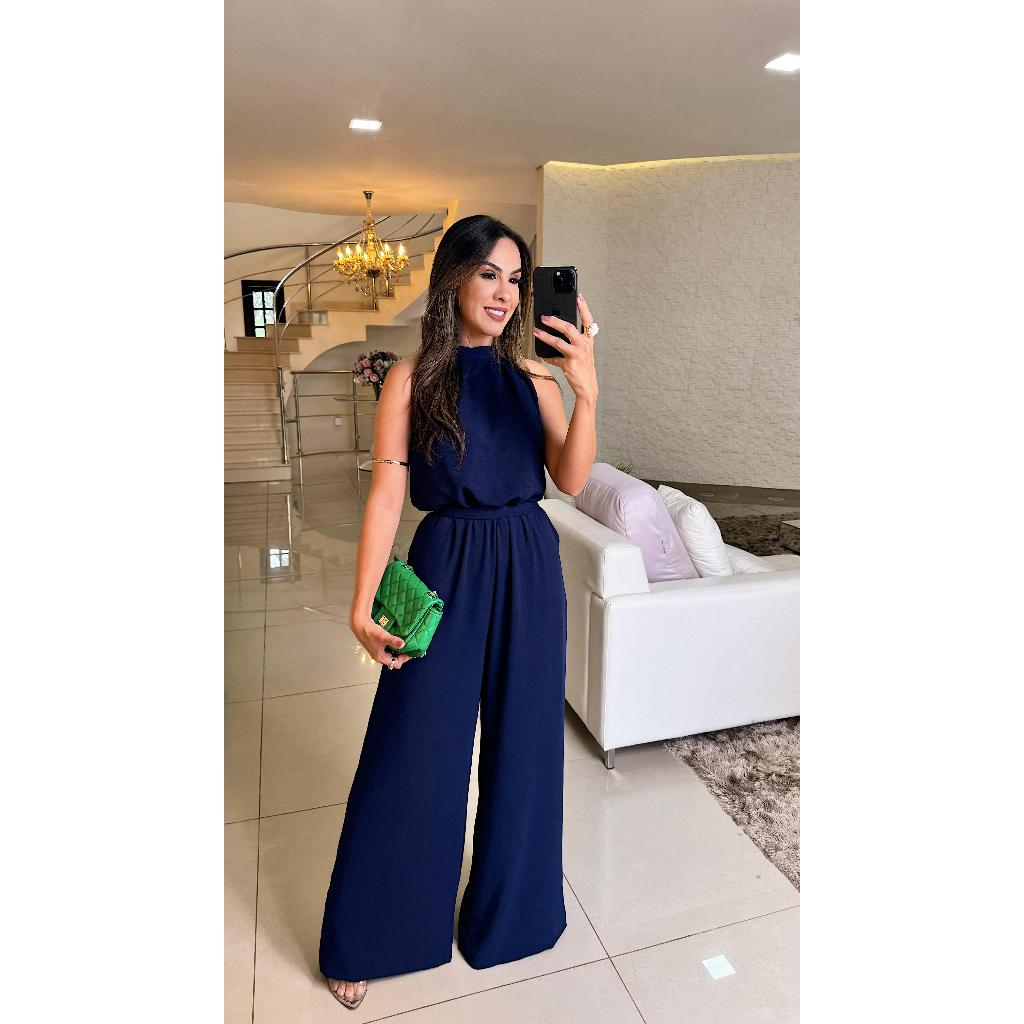 macacão antonelha  pantalona femenino Gola Alta elegante  TECIDO DUNA