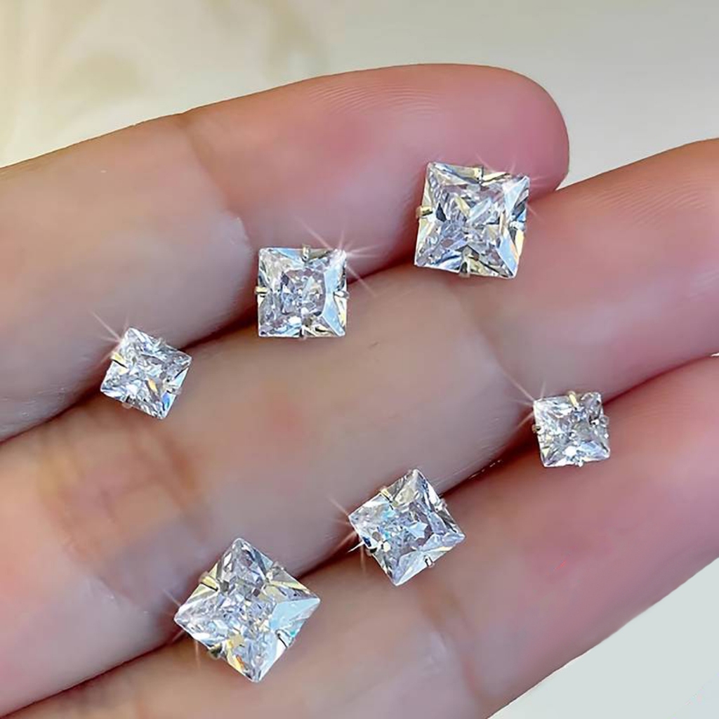 Trio de Brincos Quadrado com Zircônia em Aço Cirúrgico (3 pares) Hipoalérgico Feminino em Oferta na Shopee