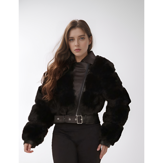 Jaqueta Feminina Pelo Sintetico e Couro