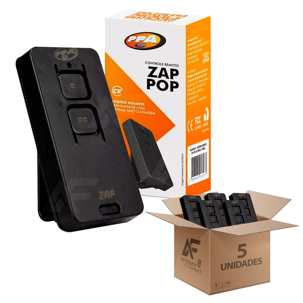 Kit 5 Controle Remoto Ppa Tx Zap Pop 433mhz Preto 2 Botões em Oferta na Shopee