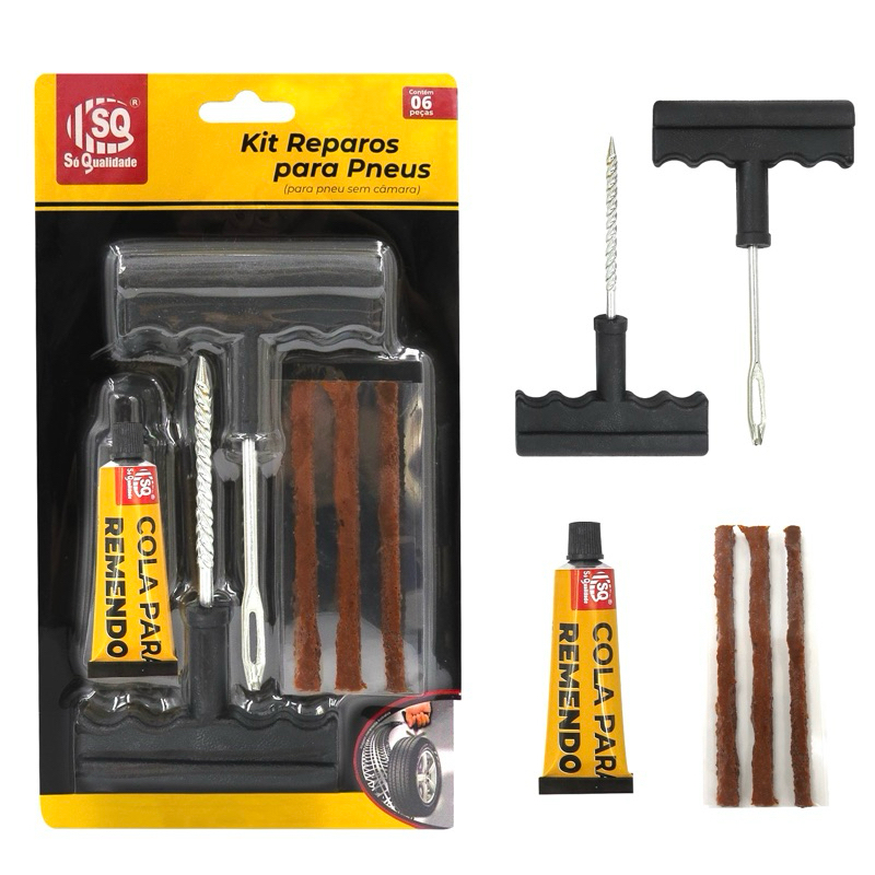 Kit Ferramenta Reparo Remendo Macarrao Cola Pneu Carro Moto