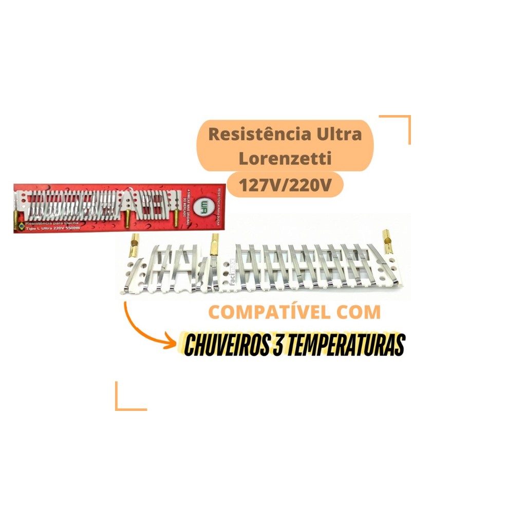 Resistência Ultra Maxi Banho Maxi Ducha Relax Ducha Loren Bello Banho Maxi Torneira 220v (5500w) - 127v (5500w) — imagem 2 de 2