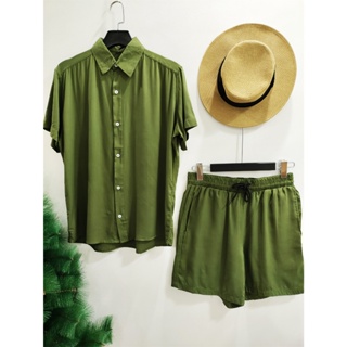 Conjunto Camisa e Short liso Adulto Masculino Tecido de viscose  com elastano  encolhe um pouquinho em Oferta na Shopee