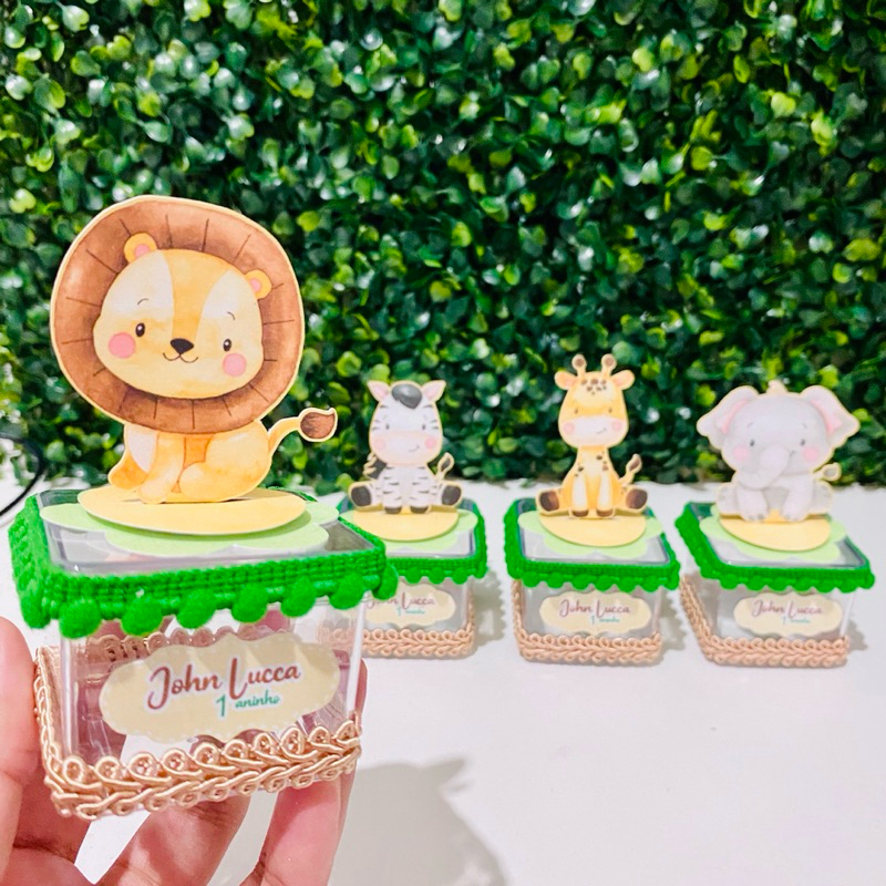 Kit 10 Caixas Acrílica 5x5 Safari Lembrancinha Personalizada Luxo | Festa Infantil